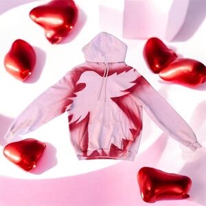 VALENTINE DOVE pink hoodie with red spray paint design - Mens Small